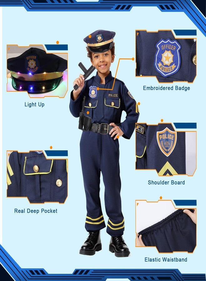 LOYO Police Costume for Kids - Boys Police Officer Costume with Light Up Hat, Halloween Kids Cop Uniform Dress Up Ages 3-12(L,8-10 Years) - Image 2